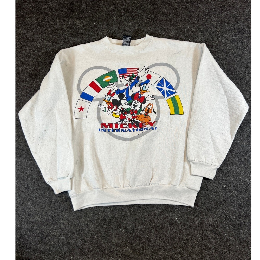Vintage Mickey Unlimited Jerry Leigh International Flags Sweatshirt White Large